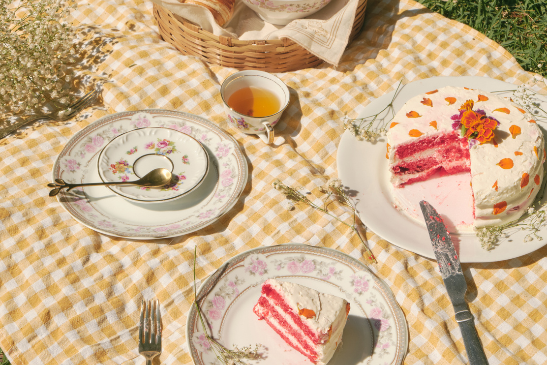 Tea and Cake Served in a Picnic